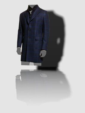 $1895 Neiman Marcus Men's Blue Plaid Flannel Bib Top Coat Jacket Size 50R